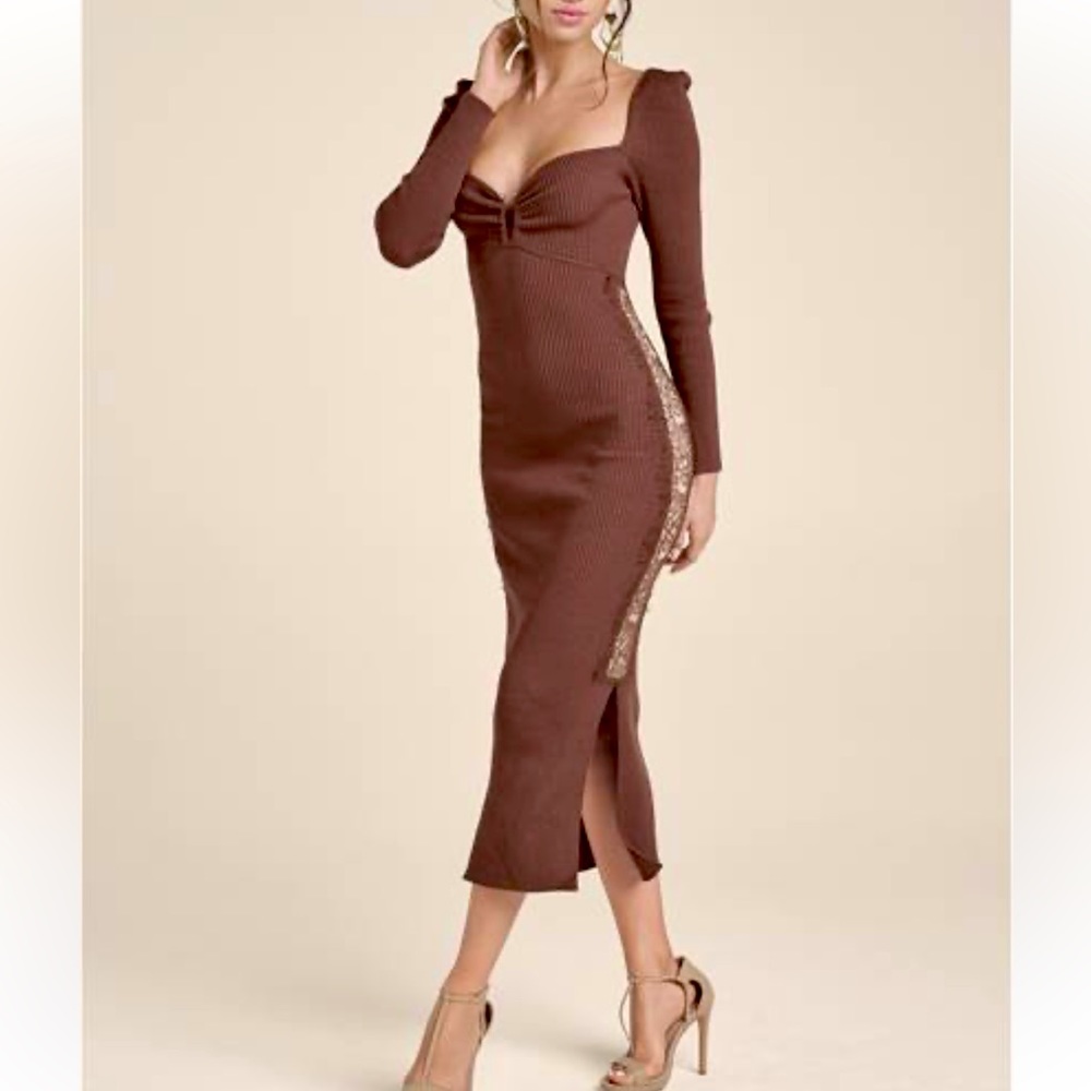 Brown Lace Sweater Dress Venus